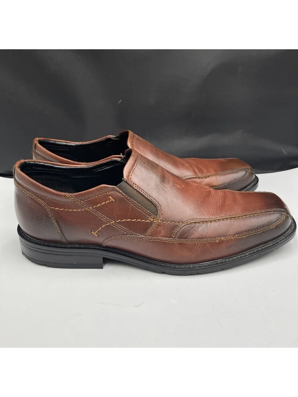 Nunn Bush Mens Brown Leather Slip On Loafers Comfort Gel Dress Shoes Size 10.5M